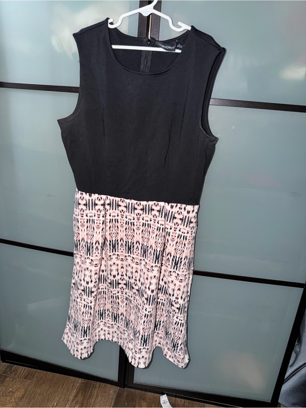 Cynthia Rowley Black Bodice Pink Patterned Midi Dress